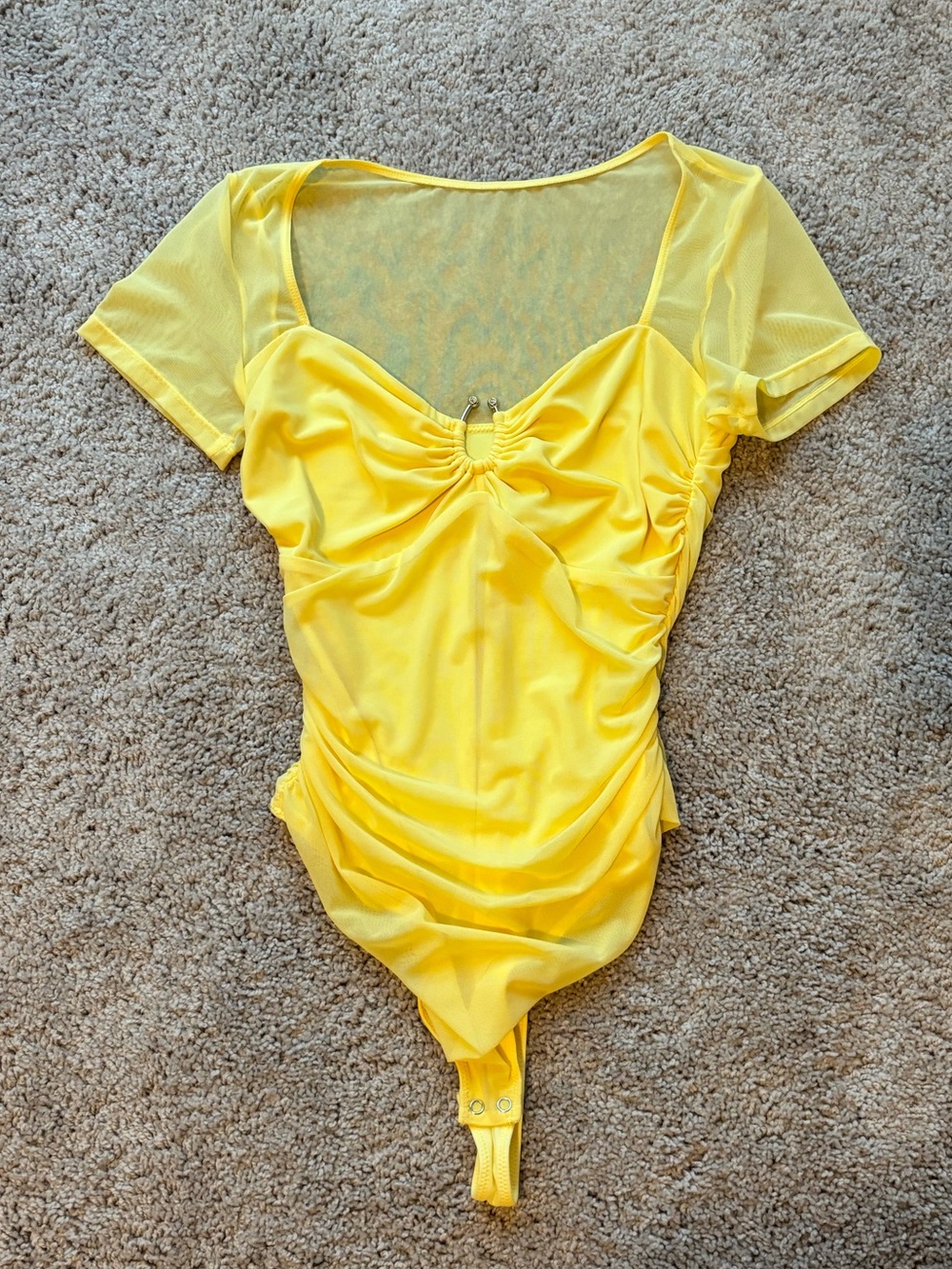Yellow Ruched Mesh Sleeve Bodysuit - Women - NWOT